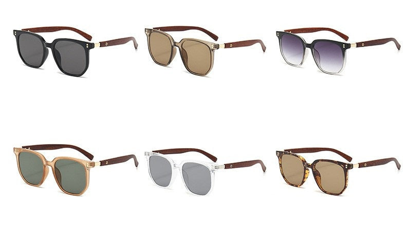 Vintage Wooden Grain Leg Nail Square Round Face Glasses - Minimalist Fashion Eyewear