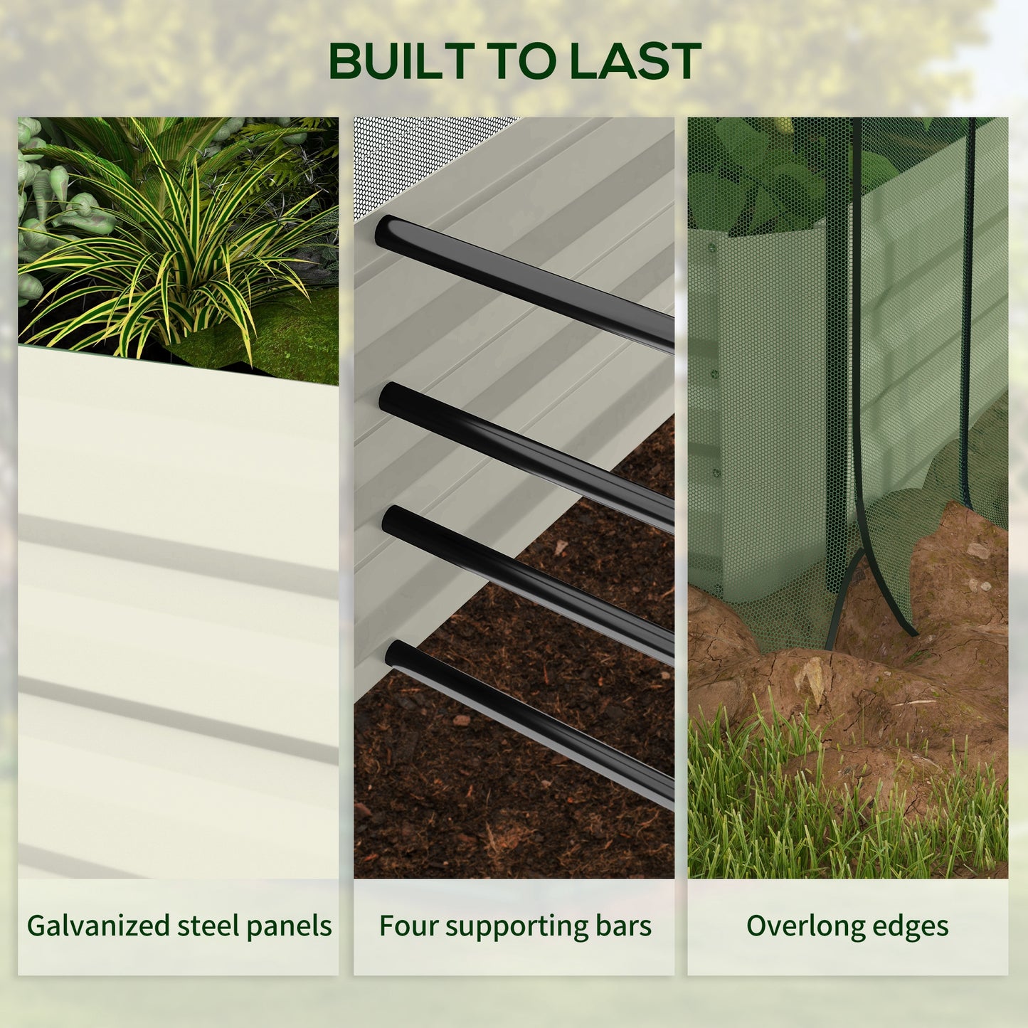Galvanized Steel Raised Garden Bed with Crop Cage and Shade Cloth - Beige, 1190x360x140mm