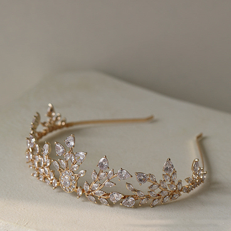 Zircon Diamond Crown Headpiece - Gold