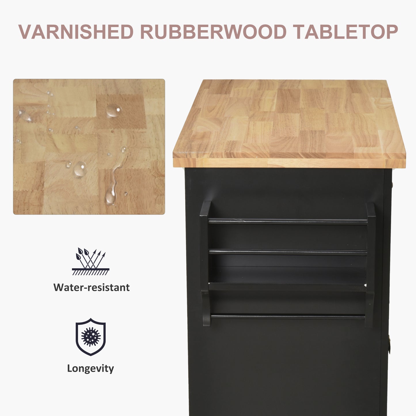 44" Mobile Kitchen Island Cart with Storage - Black
