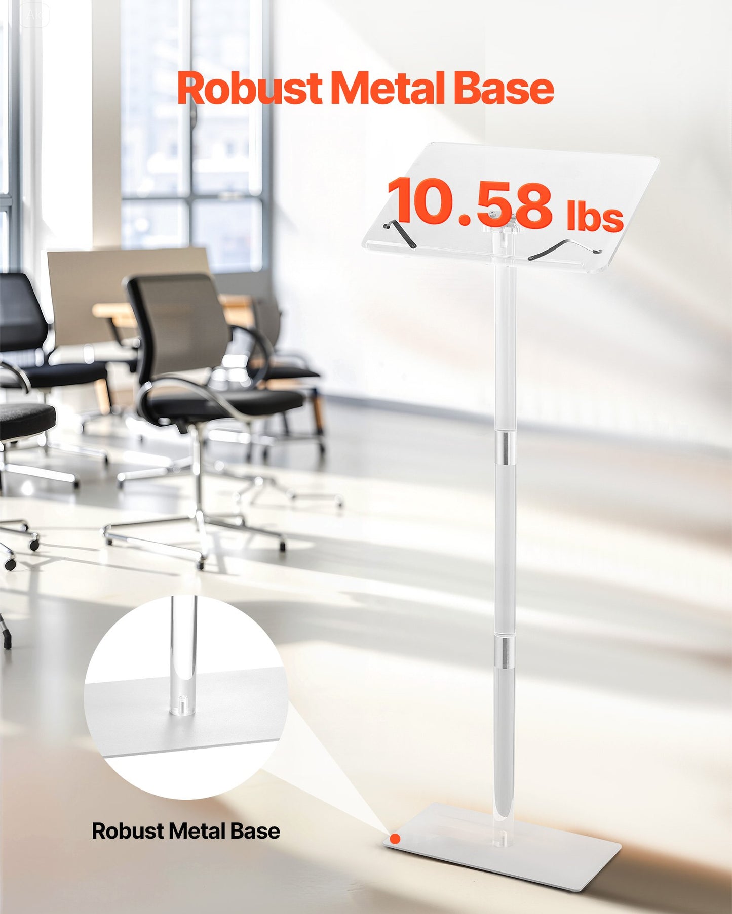 Acrylic Podium Stand with Adjustable Angles and Metal Base