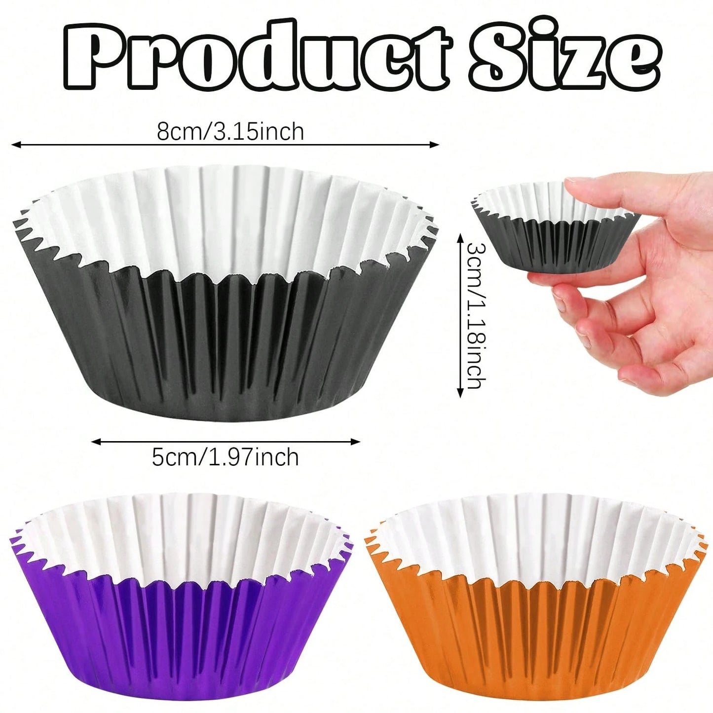 300 Pcs Halloween Foil Cupcake Liners - Black, Purple & Orange