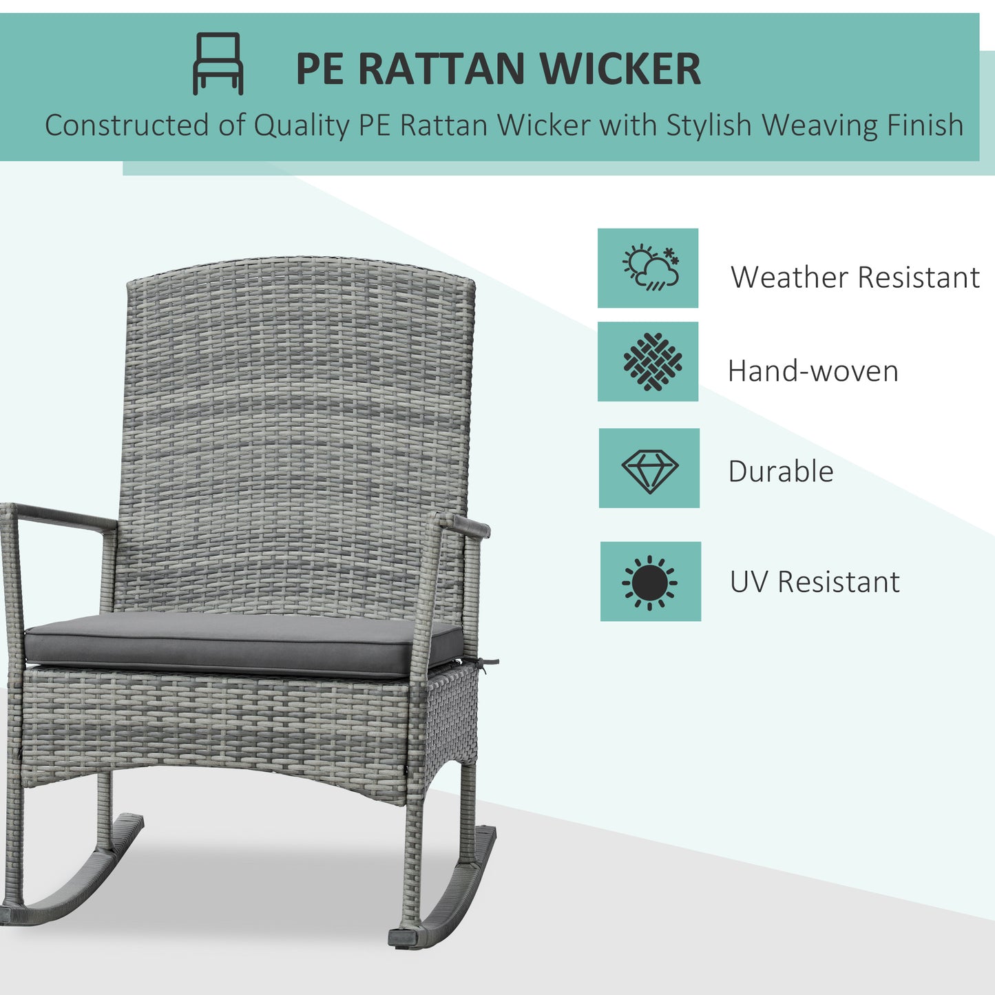 3-Piece Outdoor Rocking Chair Set with Cushions & Coffee Table - Gray