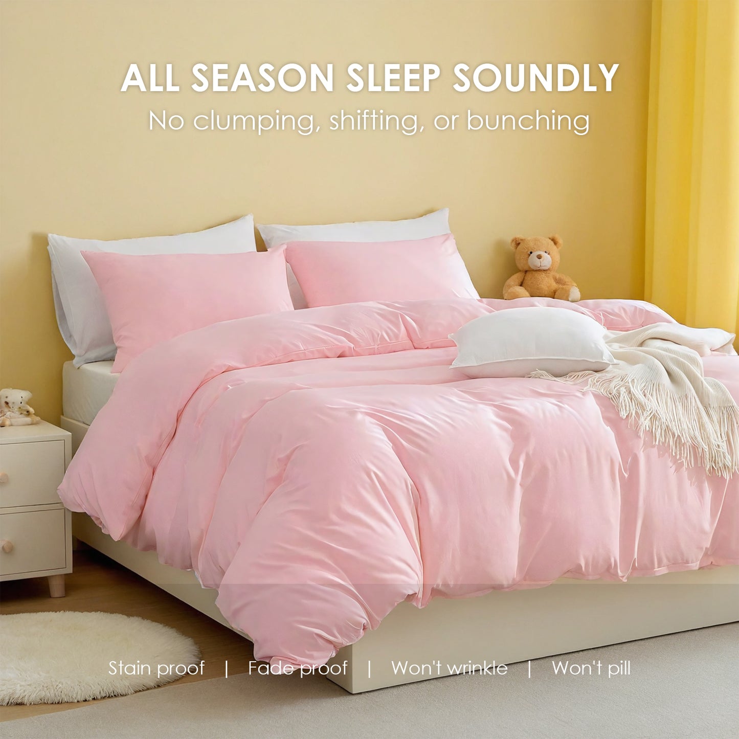Extra Large Duvet Cover Set - White & Pink Microfiber Bedding