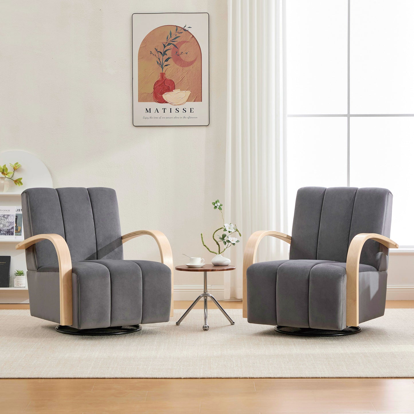 30.7" Upholstered 360° Swivel Accent Chair - Charcoal