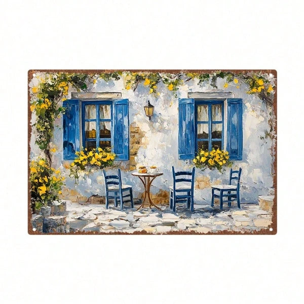 Vintage Greek Café Floral Metal Tin Sign - 11.81x7.87 Inch