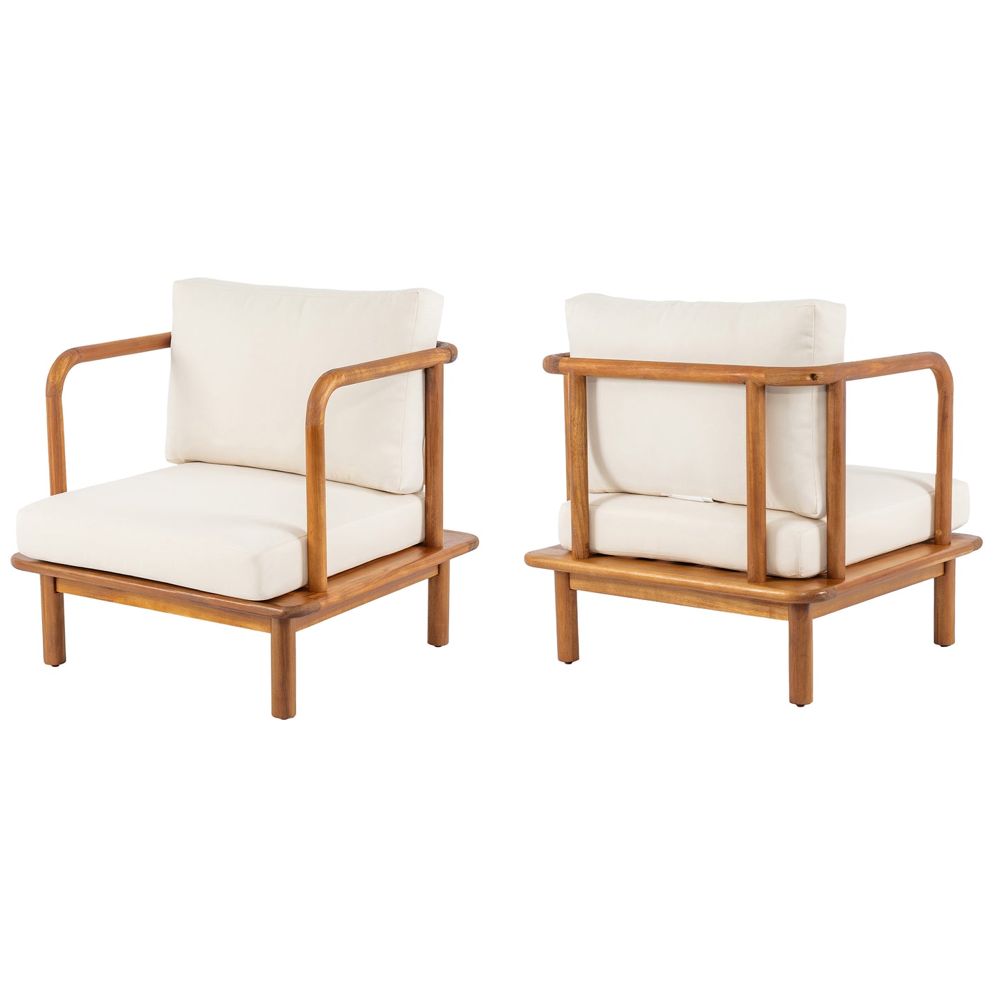 Acacia Wood Club Chairs with Cream Cushions - Set of 2