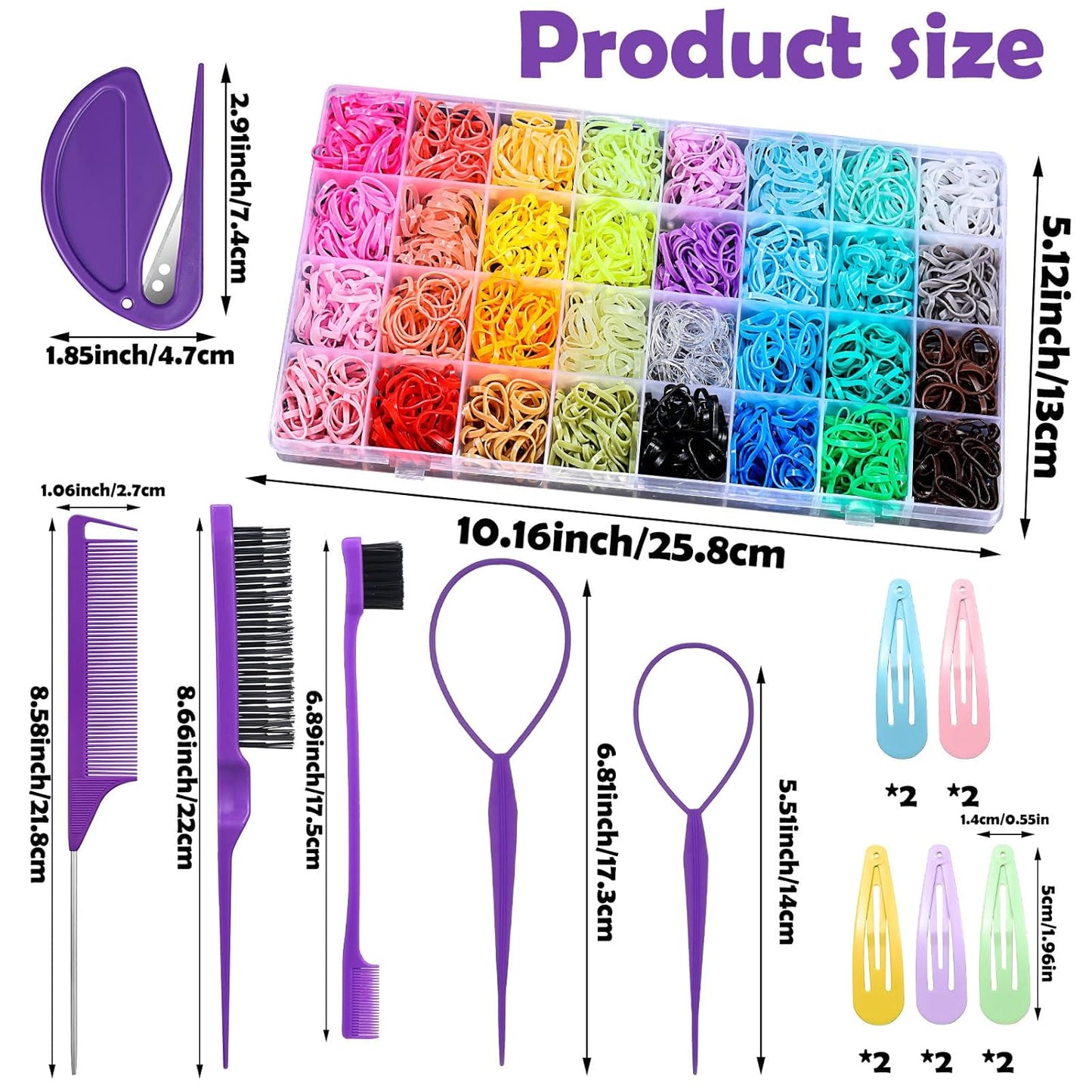 Colorful Hair Elastics Set with Styling Tools for Kids & Teens - 2000 Pcs