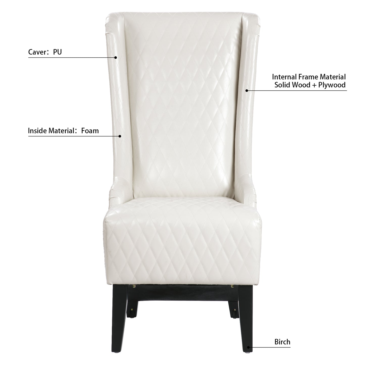 High-Back Faux Leather Accent Chair - White Wingback Design