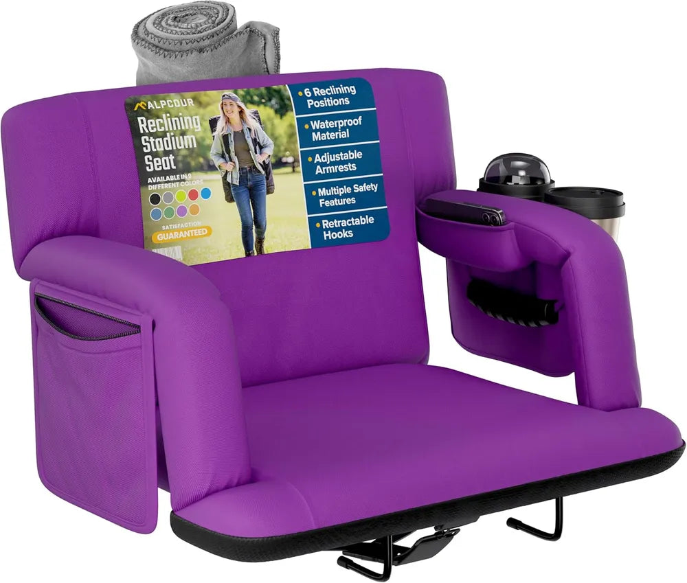Premium Reclining Stadium Seat with Back Support - Purple