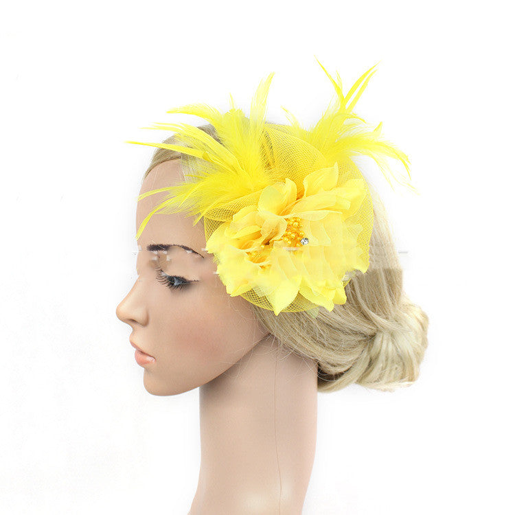 Flower Mesh Feather Headband - Yellow