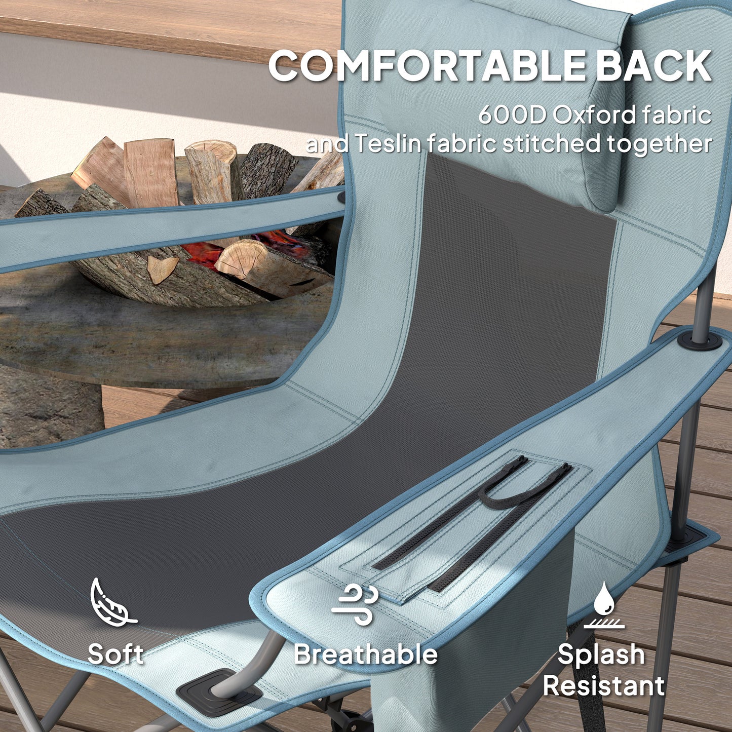 Folding Rocking Camping Chairs Set with Cooler Bag & Cup Holder - Gray