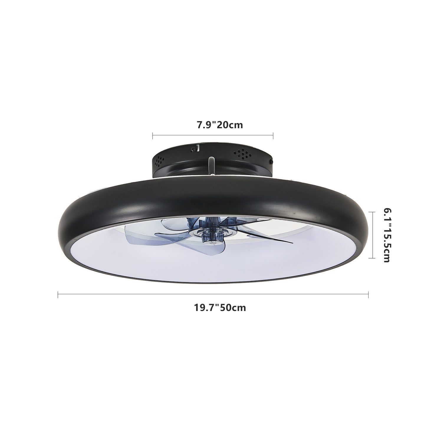 Black LED Ceiling Fan Light with Remote Control - Dimmable, 6-Speed