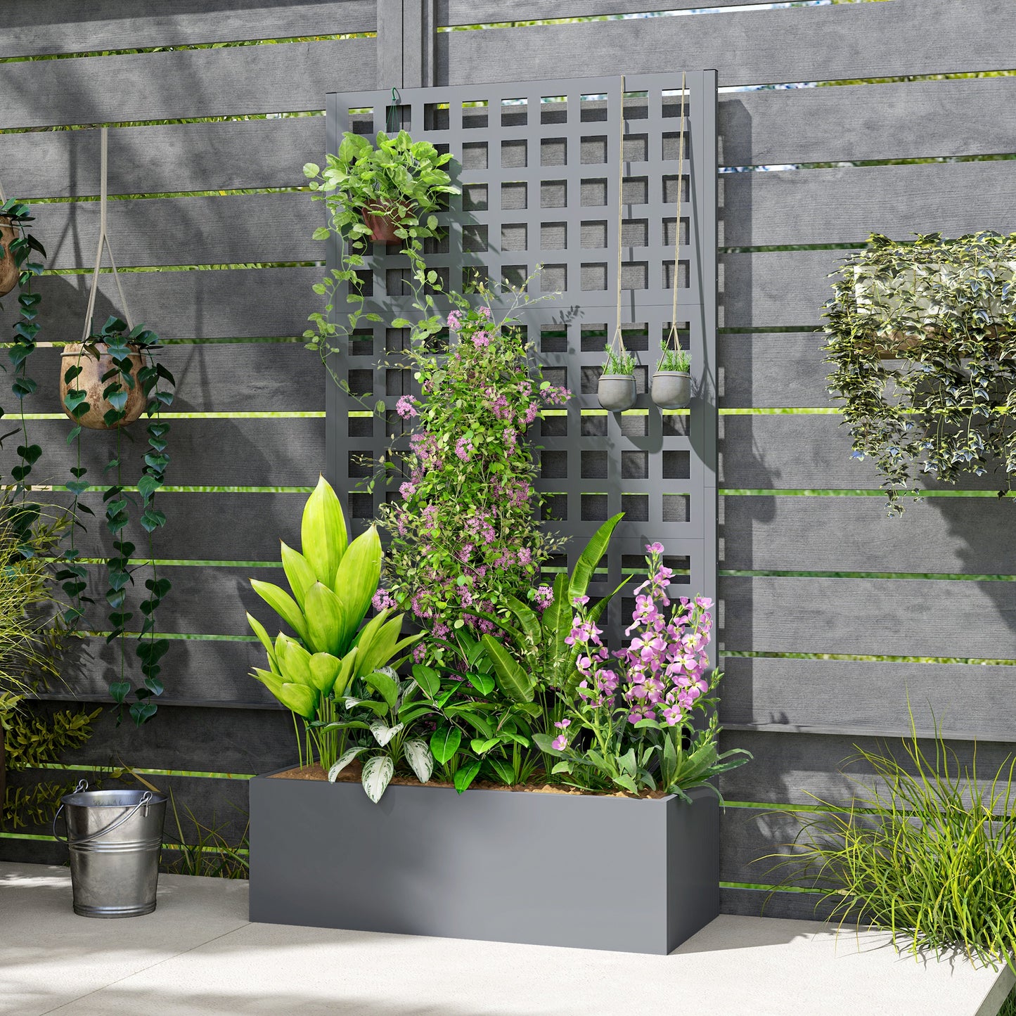 Galvanized Steel Raised Garden Bed with Trellis for Vegetables and Climbing Plants - Gray, 35x16x70 Inches