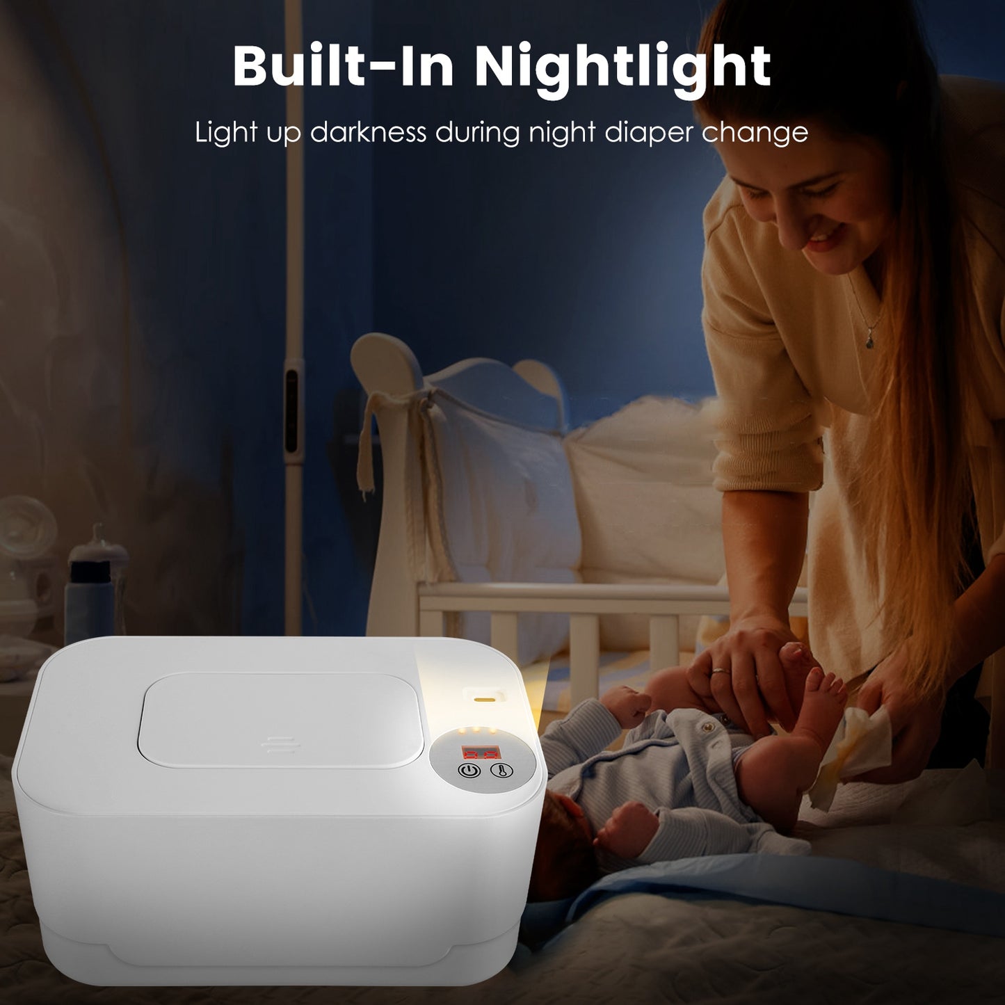 Baby Wipe Warmer with 3 Temperature Settings, Night Light & Large Capacity