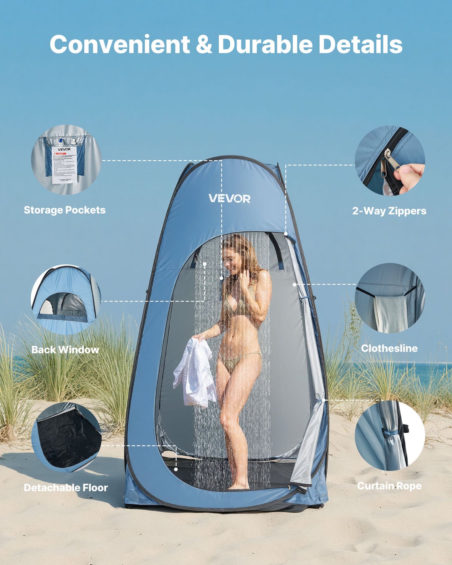 Portable Pop Up Shower Tent with Privacy Design & Accessories