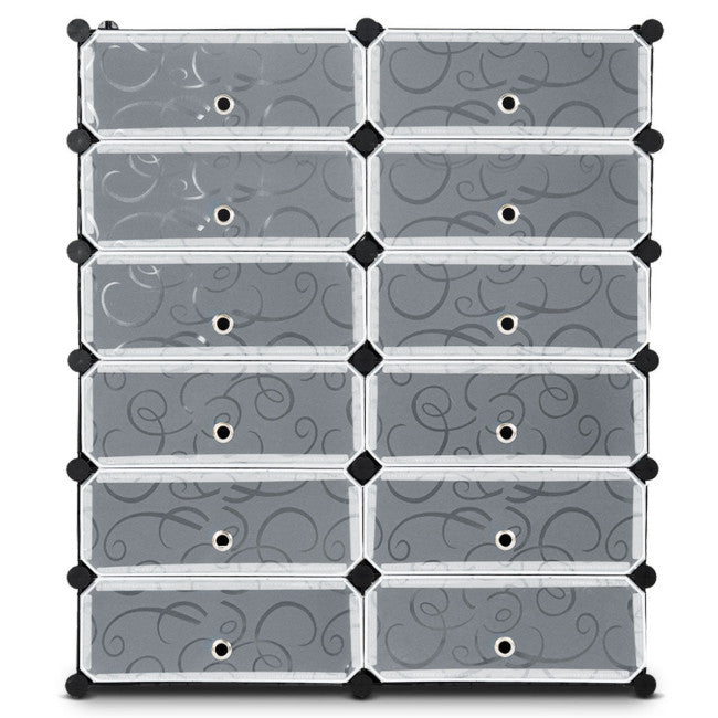 12-Cube Portable Plastic Shoe Rack with Transparent Doors