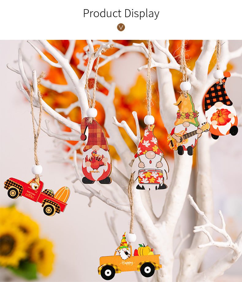 12-Pack Harvest Season Wooden Pendant Decorations - Festive Home & Party Decor