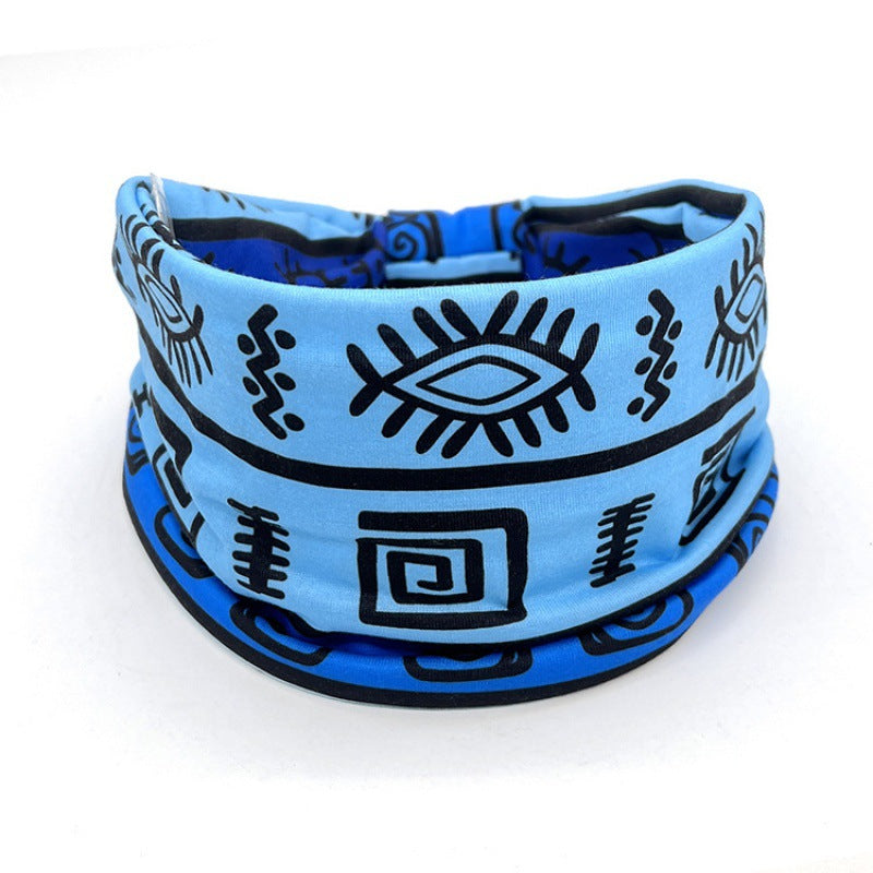 Wide-Brimmed Yoga & Cycling Headband with Printed Pattern - Bohemian Style