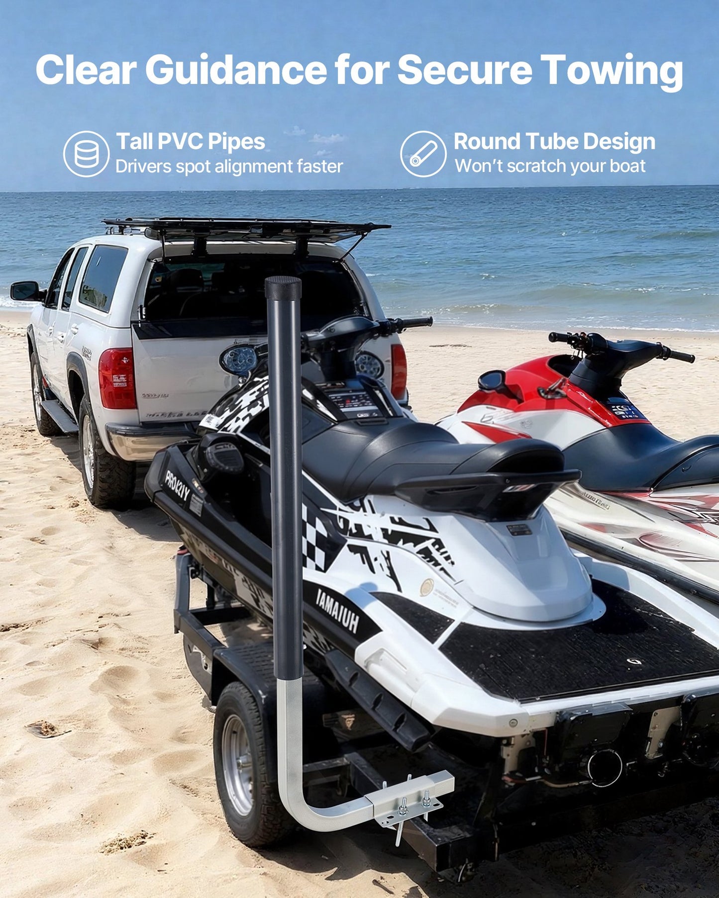 Boat Trailer Guide Poles - Adjustable 40/48 Inch Steel Guide-Ons with PVC Protectors for Ski, Fishing & Sailboats