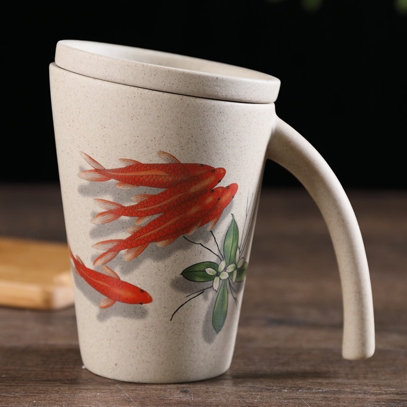 Ceramic Mug with Lid - Nostalgic Breakfast Coffee Cup - Multiple Styles