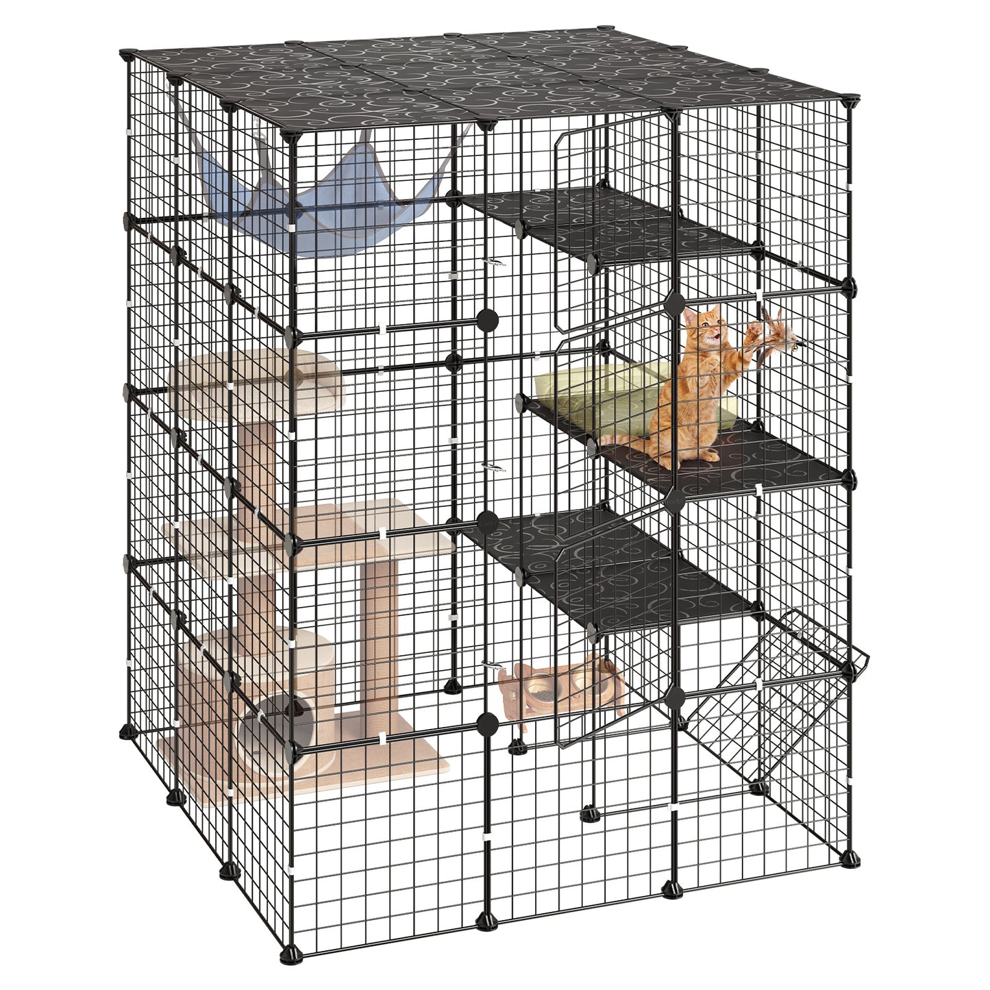 4-Tier Indoor Cat Playpen Enclosure with 4 Doors - Large Exercise Cage for 2-3 Cats