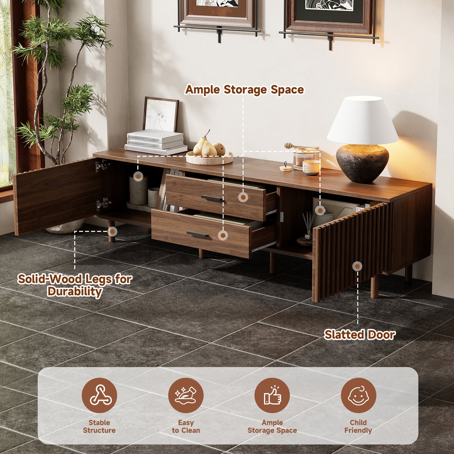 Modern 70-Inch TV Stand for TVs Up to 80 Inches - Dark Brown