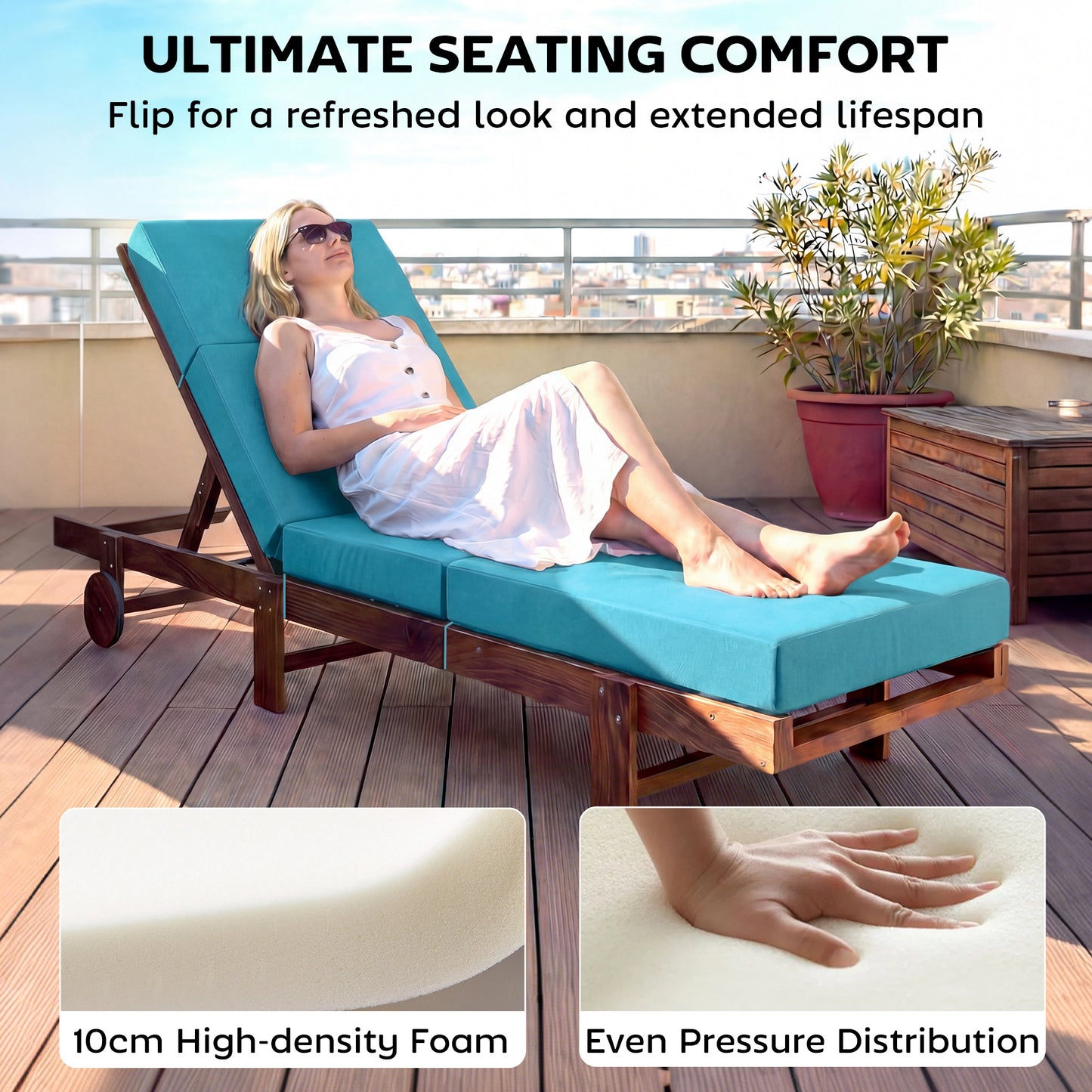 Outdoor Lounge Chair Cushion - 4" Thick, 21" x 72", Blue