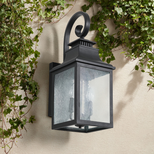 Outdoor Glass Wall Light - Vintage Black Sconce with Frosted Panel, Supports E12 Bulbs, Weatherproof, 2-Pack