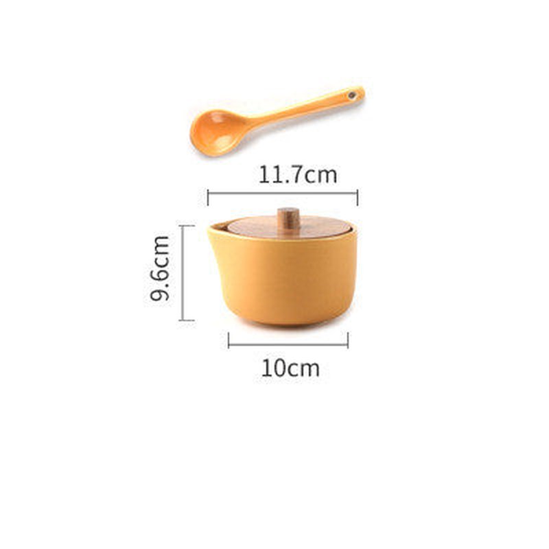 Ceramic Seasoning Jar Set with Wooden Lids and Spoons - Multiple Styles