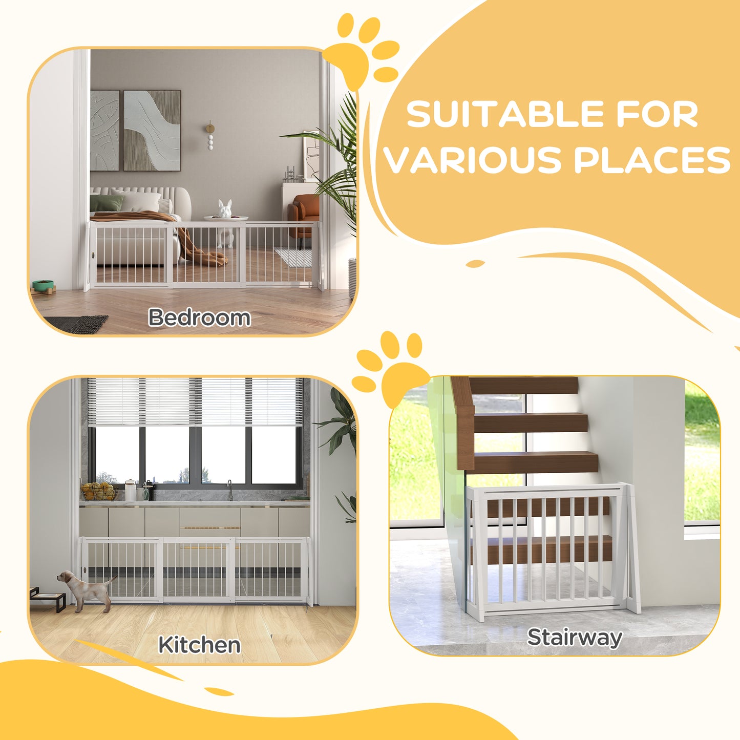 28-75 Inch Freestanding Wooden Pet Gate with Non-Slip Mats - White