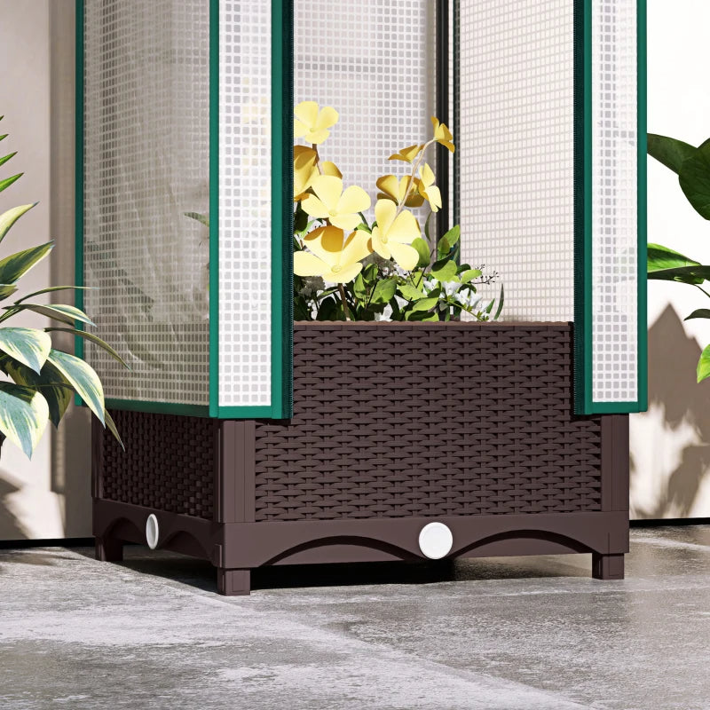 Outdoor Garden Bed with Trellis and PE Cover - Plant Support, Drainage, Zipper Door