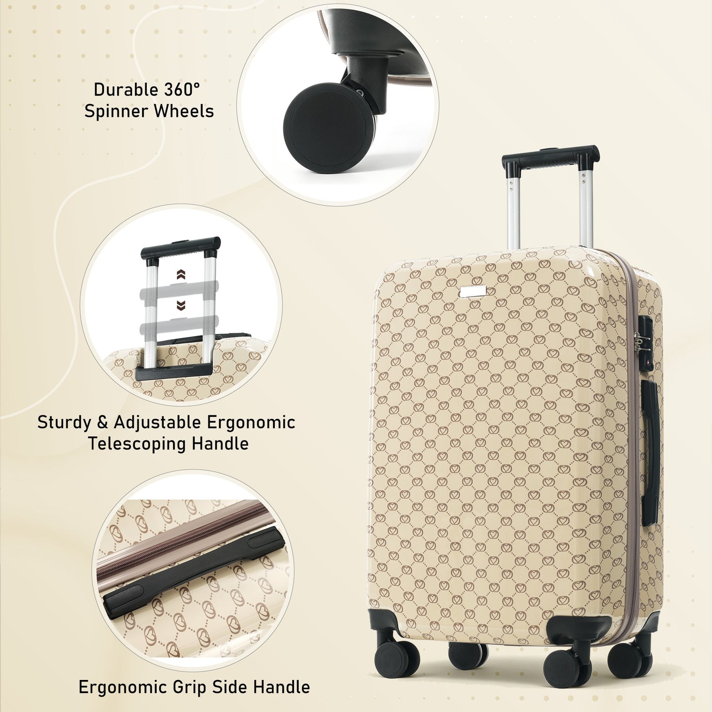 6-Piece Hardside Luggage Set with TSA Lock & Expandable Duffel - Khaki