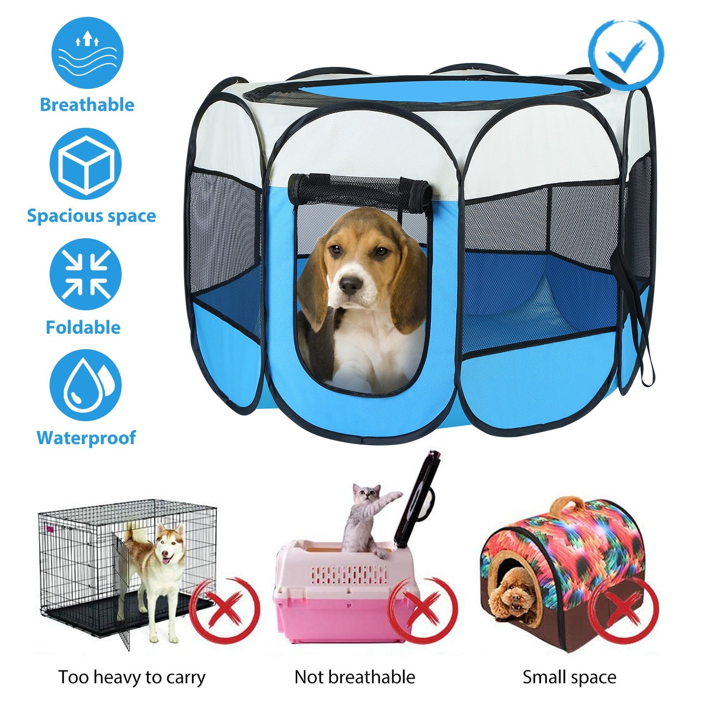 Portable Foldable Pet Tent for Dogs Cats & Small Pets - Water-Resistant Indoor Outdoor Kennel