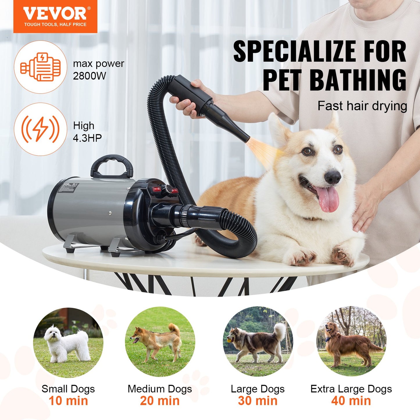 Dog Dryer 2800W Pet Grooming Hair Dryer with Adjustable Speed & Temperature