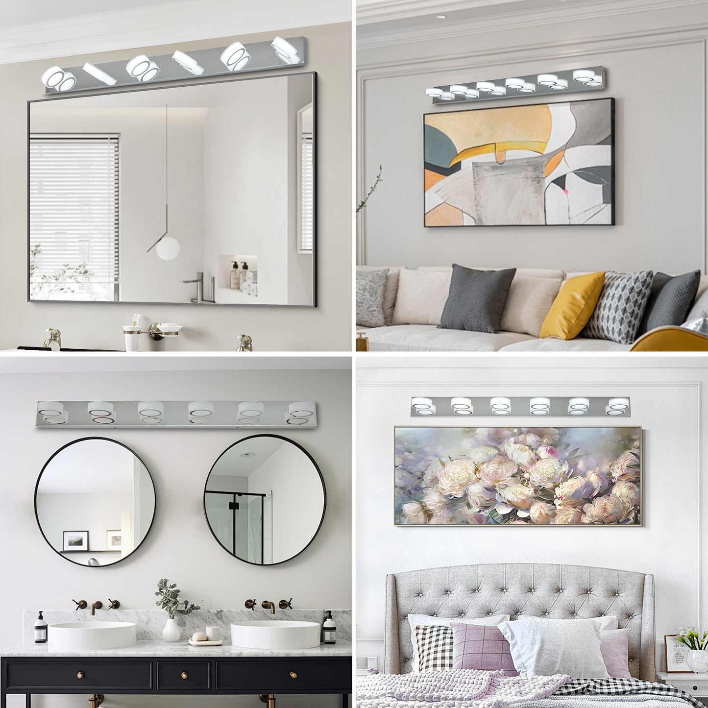 6-Light LED Vanity Light Fixture - Dimmable Chrome Bathroom Lighting