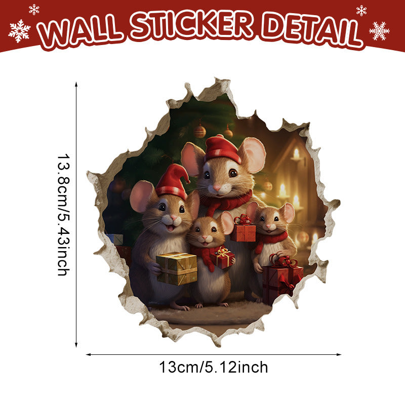 Christmas Cartoon Animal Mouse Hole Wall Sticker - Festive Decor for Home & Garden