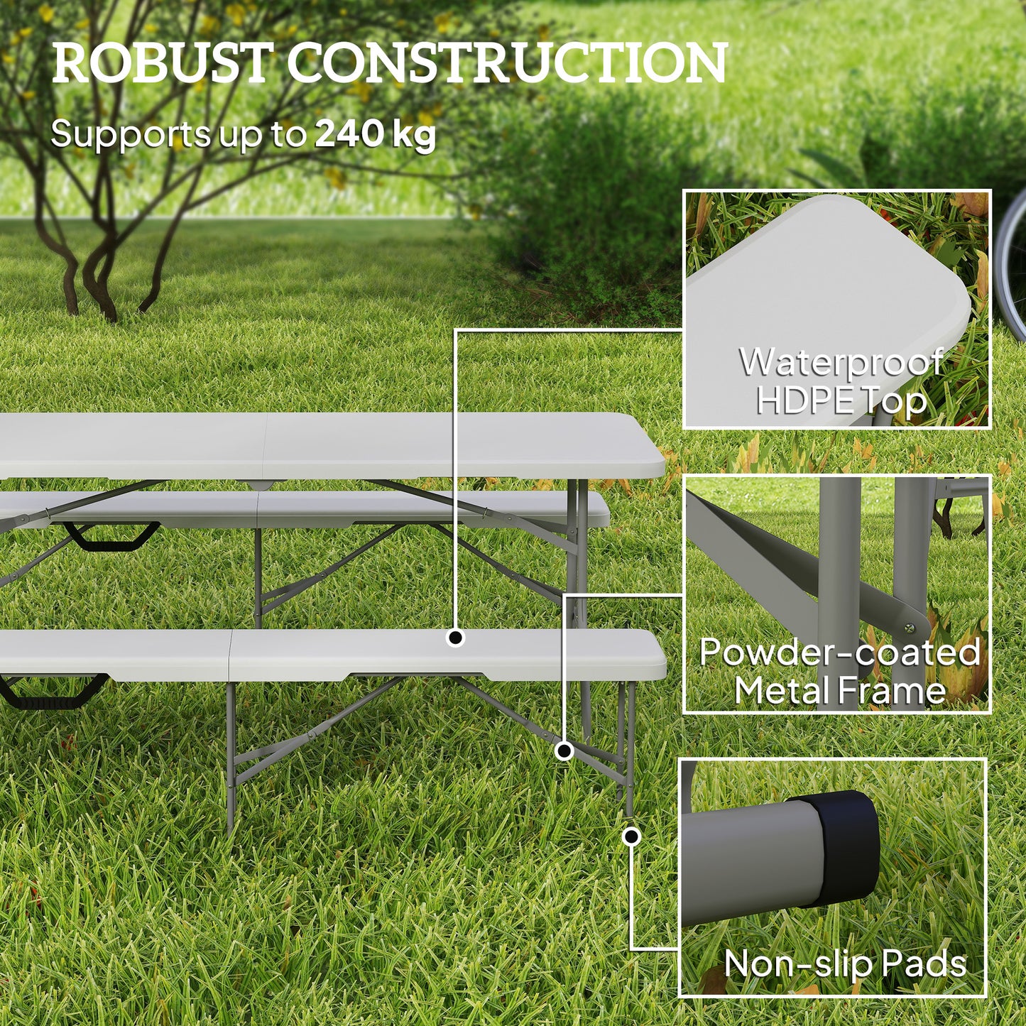 6 Ft Portable Folding Bench Seats - 2 Pack, White