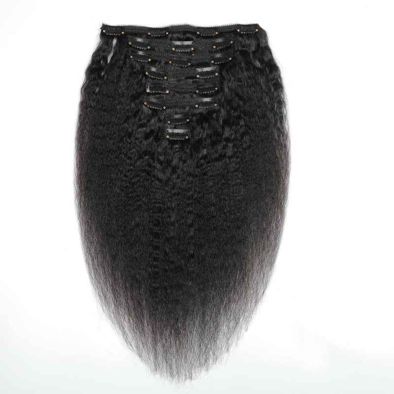 Human Hair Clip-In Hair Extensions 8 Pieces Kinky Straight for Natural Black