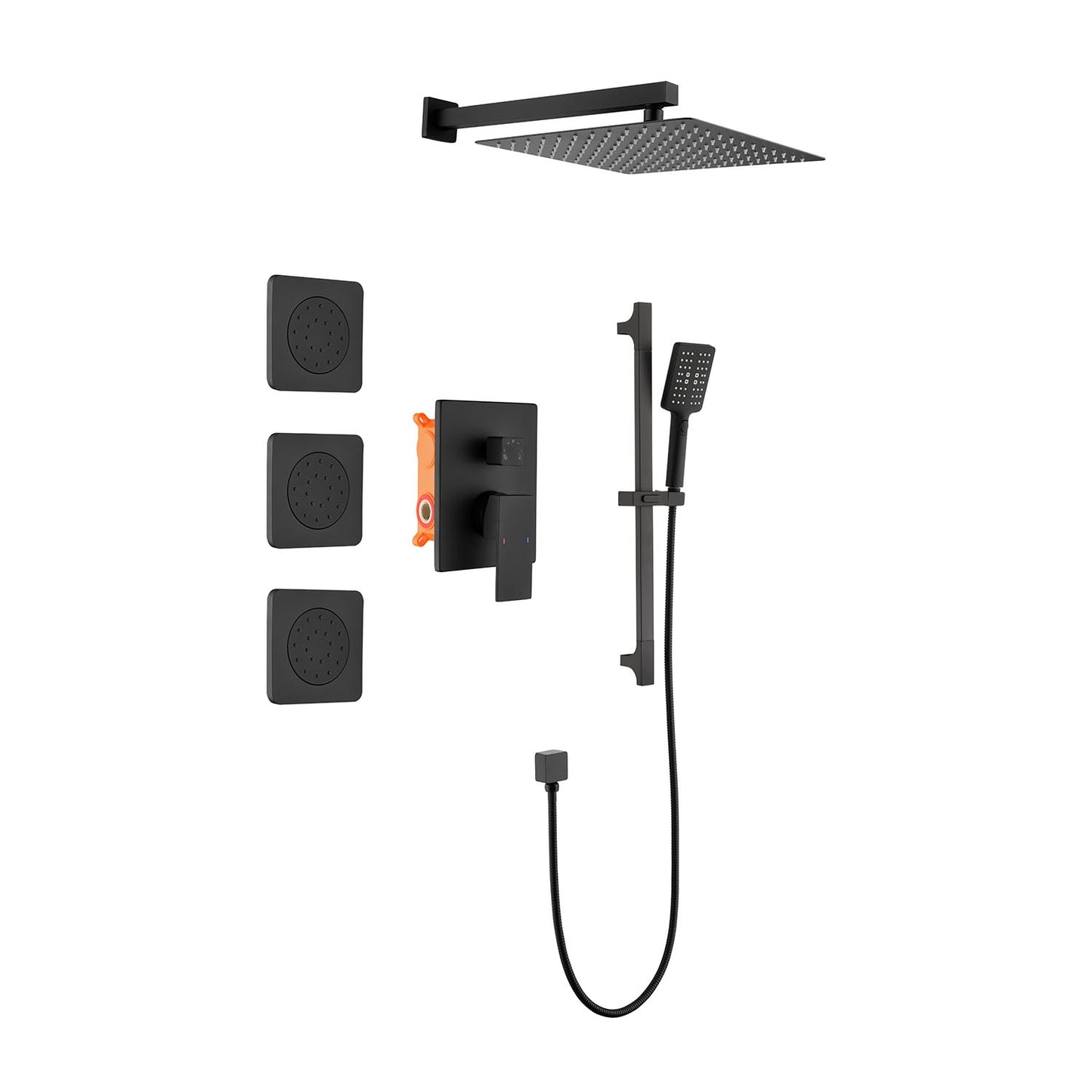 Wall-Mounted Shower System with Hand Shower & Bodysprays - Matte Black