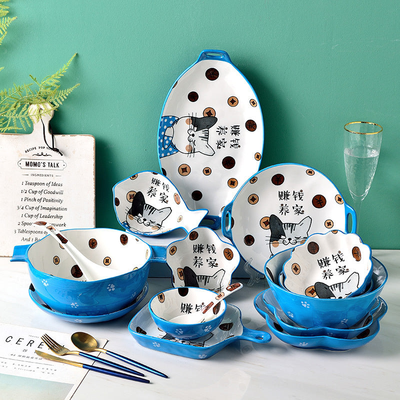 Ceramic Tableware Set with Rainforest Pattern - Nordic Style Dinnerware Collection