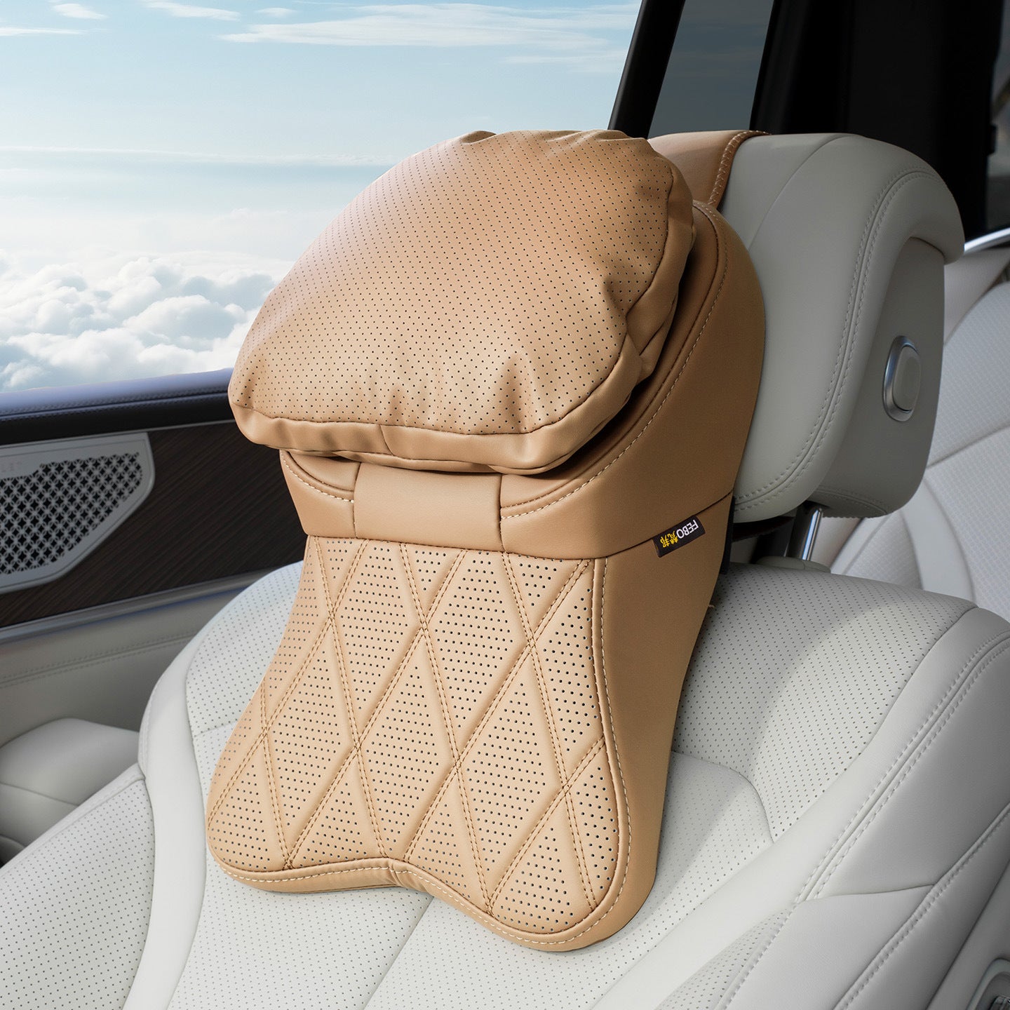 Car Leather Headrest Pillow Lumbar Support Cushion - Stain-Resistant Memory Foam