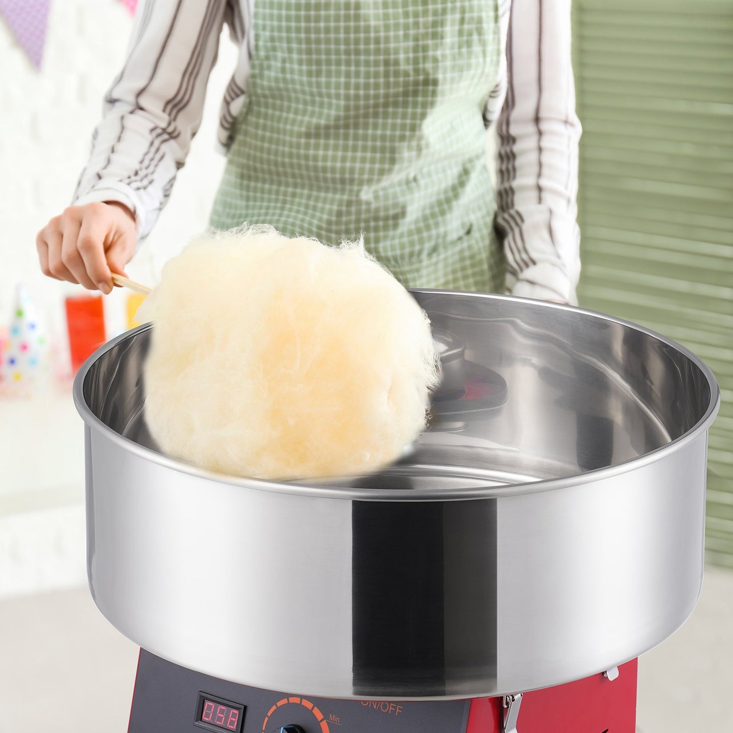 Electric Cotton Candy Machine 1000W Commercial Candy Floss Maker with Stainless Steel Bowl - Red