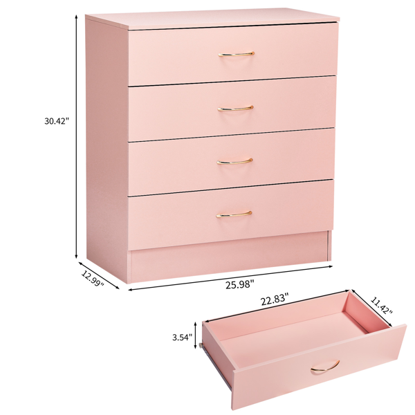 4-Drawer Pink Matt Finish Cabinet with Rose Gold Handles