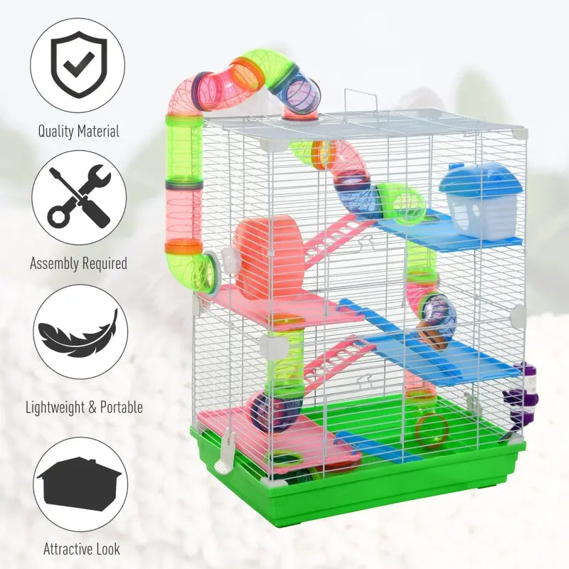 5-Tier Hamster Cage with Exercise Wheels & Tunnels - Portable Animal Habitat