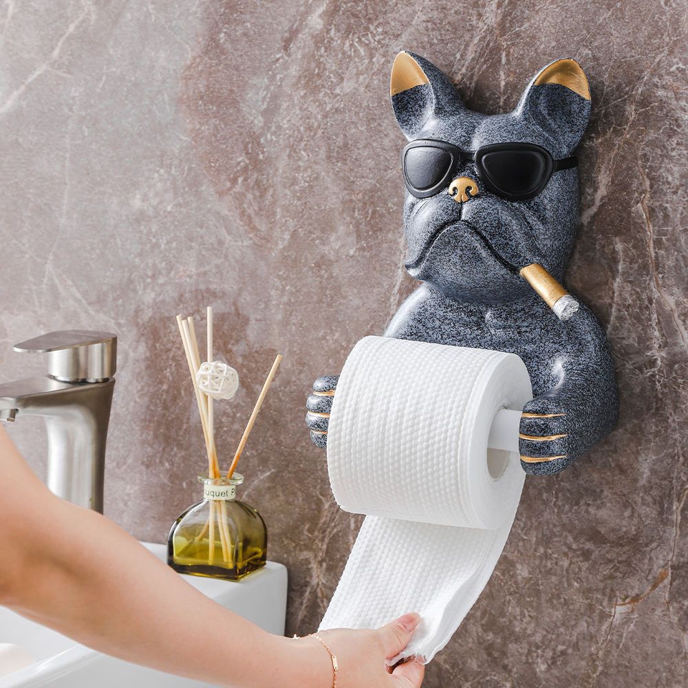 Cute Dog Toilet Tissue Box Holder with Toilet Chart Drum Rack - Bathroom Storage