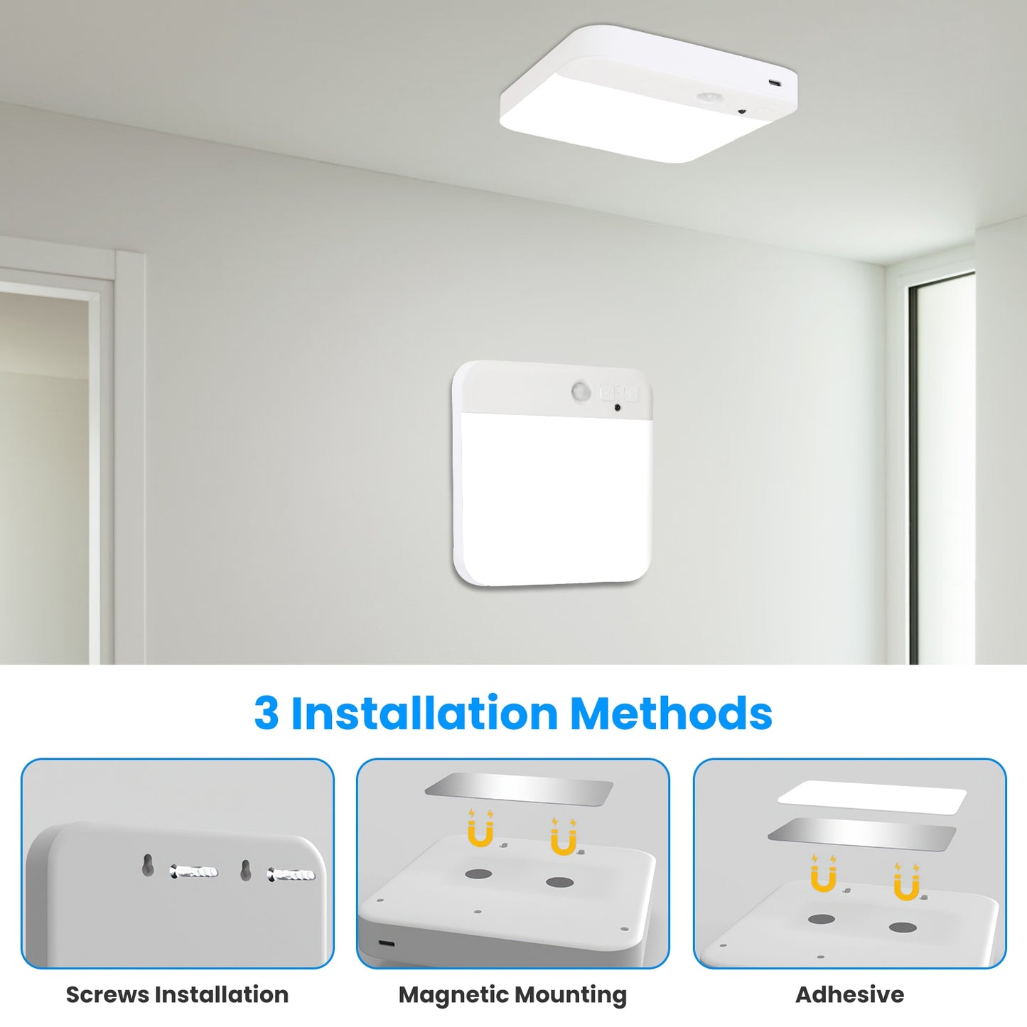Wireless Rechargeable Motion Sensor Ceiling Light with Remote for Home & Garage
