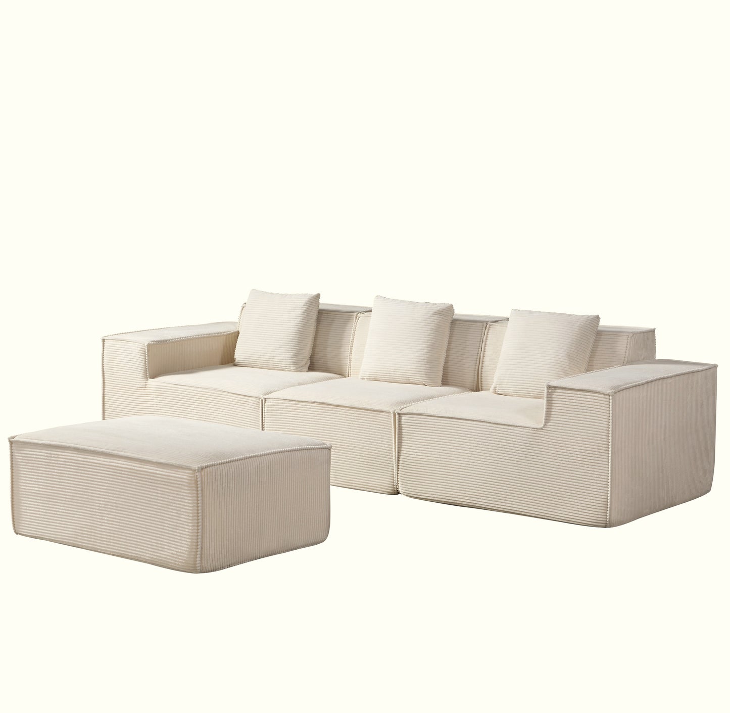 CozyForm Convertible Corduroy Sectional Couch With Ottoman & Pillows,
