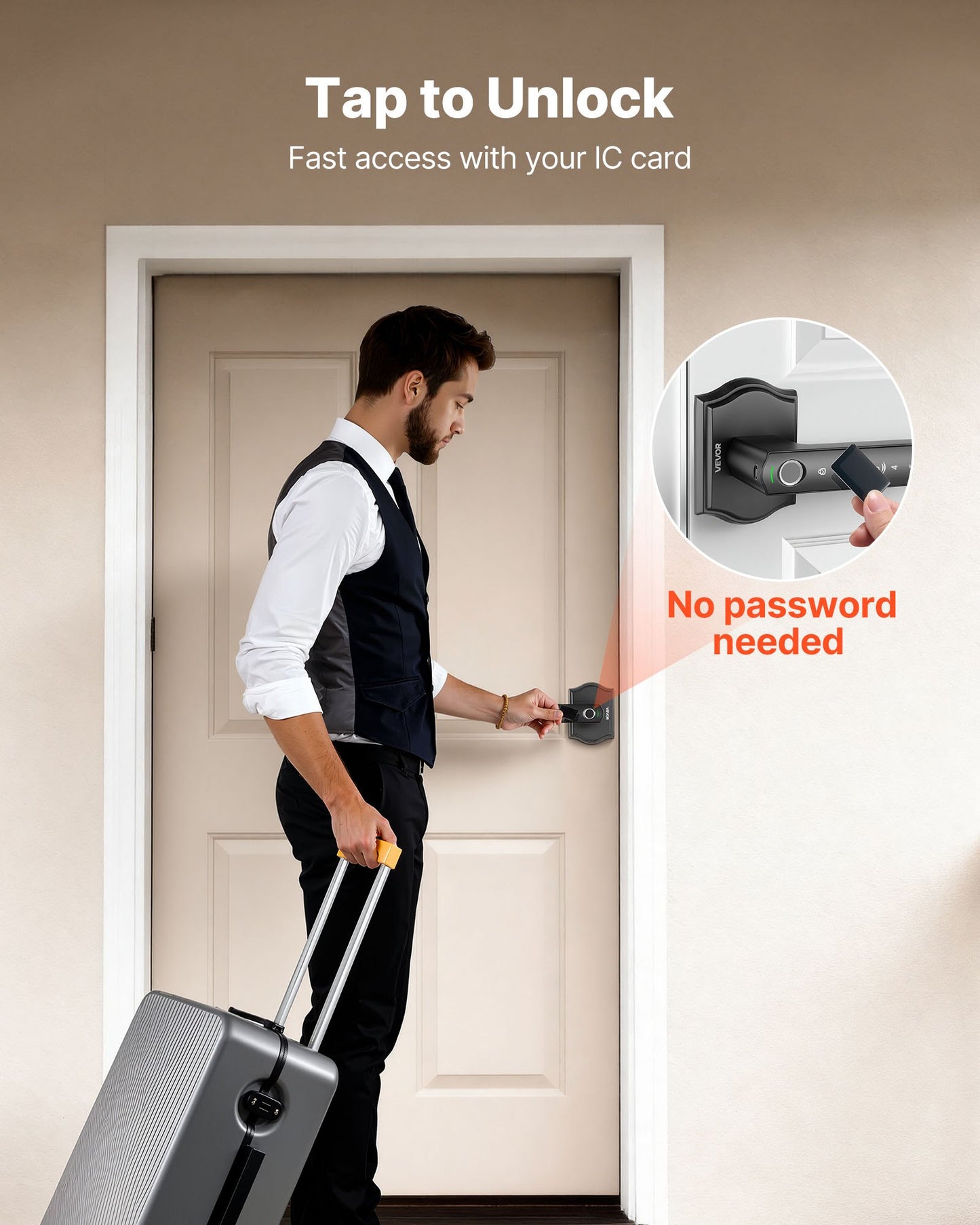 Fingerprint Keyless Door Lock Set with Handle - Auto Lock, 50 Fingerprints, Black