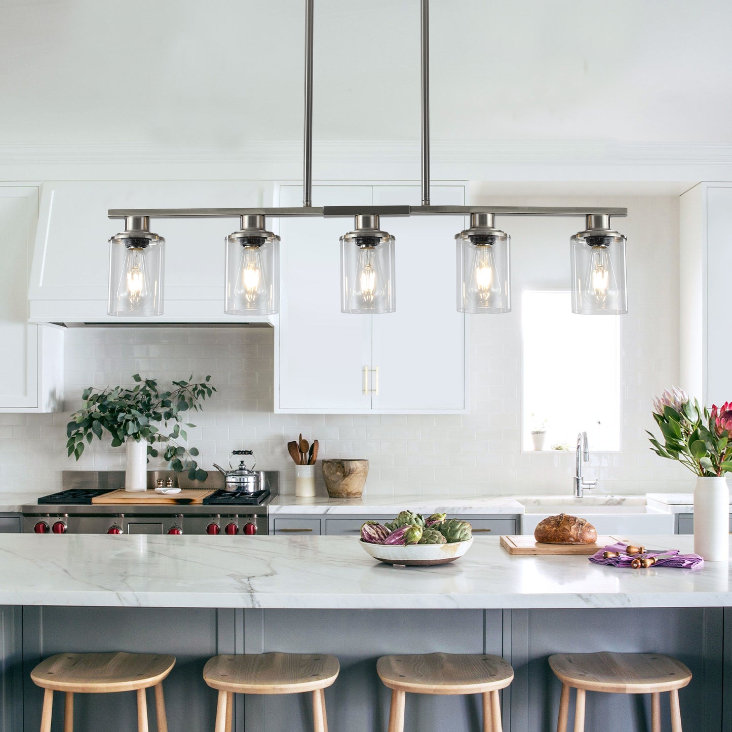 Brushed Nickel 5-Light Chandelier - Modern Pendant Light Fixture